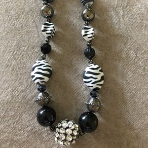 Zebra Rhinestone Ball Necklace
